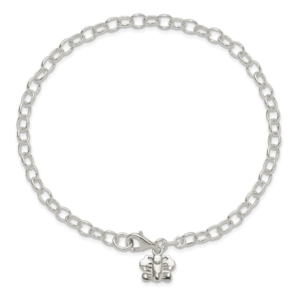 Sterling Silver Small Oval Rolo Link With Butterfly Anklet
