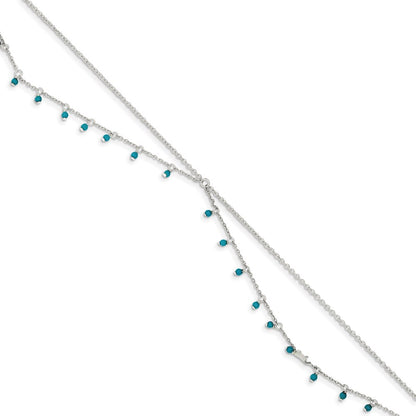 10 Inch Sterling Silver Turquoise Beads Double Chain Anklet