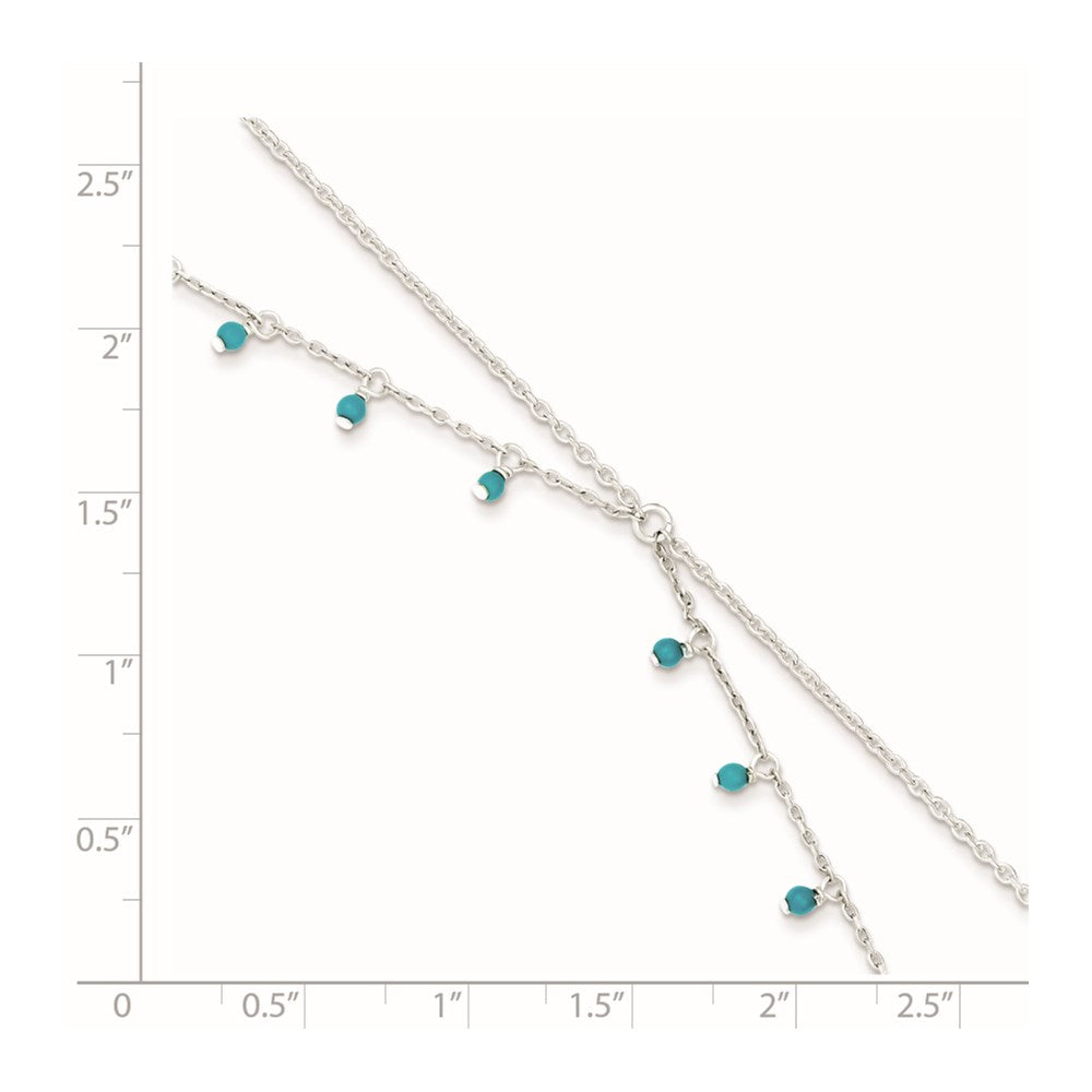 10 Inch Sterling Silver Turquoise Beads Double Chain Anklet