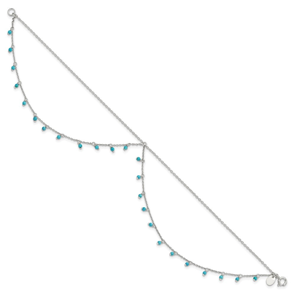 10 Inch Sterling Silver Turquoise Beads Double Chain Anklet