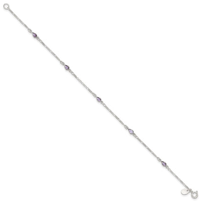 Sterling Silver Purple Glass Anklet