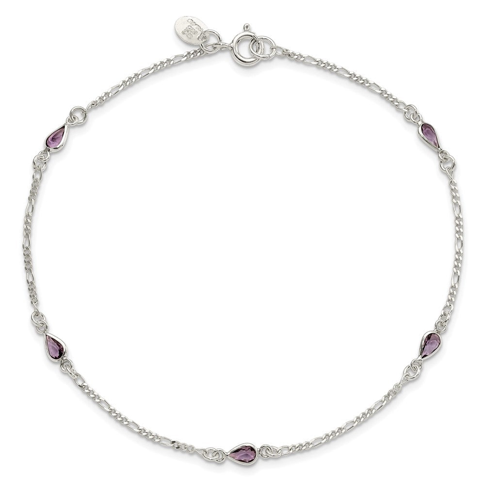 Sterling Silver Purple Glass Anklet