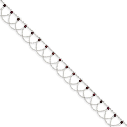 Sterling Silver Rhodolite Garnet Anklet