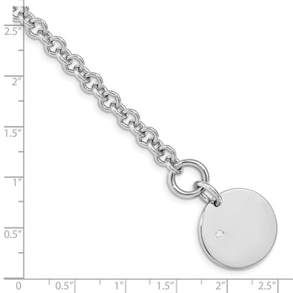 7.5 Inch Sterling Silver Rhodium-Plated .03Ct Diamond Disc Bracelet