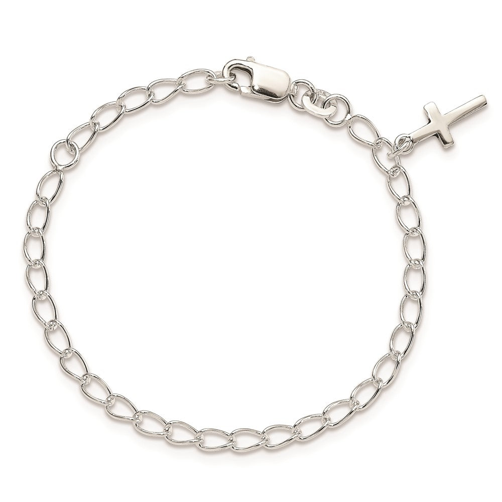 Sterling Silver Polished Latin Cross Charm With 1In Ext. Children'S Bracele