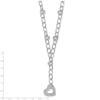 Sterling Silver Polished & Textured Heart Drop Necklace