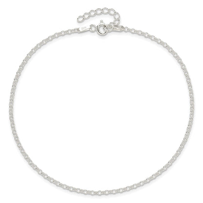 9 Inch Sterling Silver 2mm Rolo 9In Plus 1In Ext. Chain Anklet
