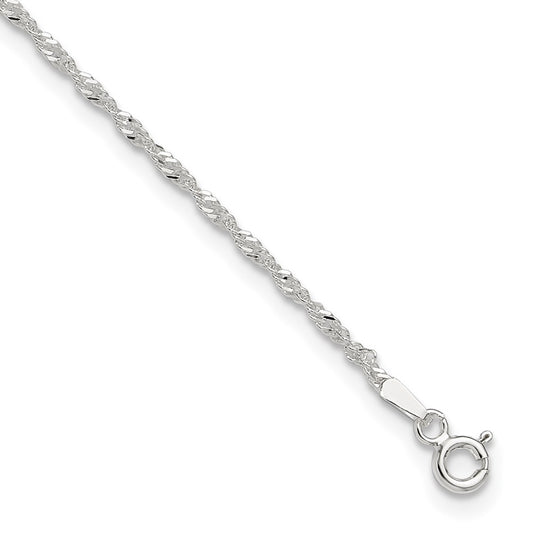Sterling Silver Singapore 9In Plus 1In Ext. Anklet