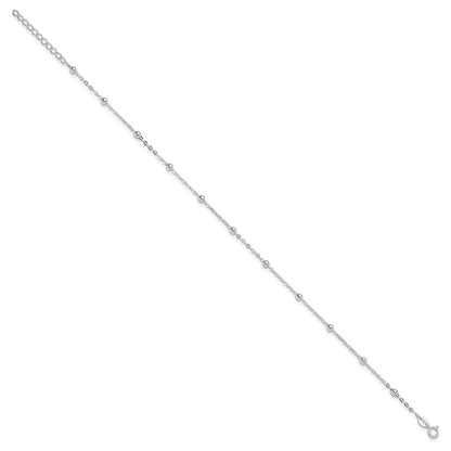 9 Inch Sterling Silver 1mm Beaded Chain 9In Plus 1In Ext. Anklet