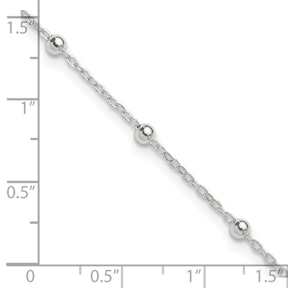 9 Inch Sterling Silver 1mm Beaded Chain 9In Plus 1In Ext. Anklet