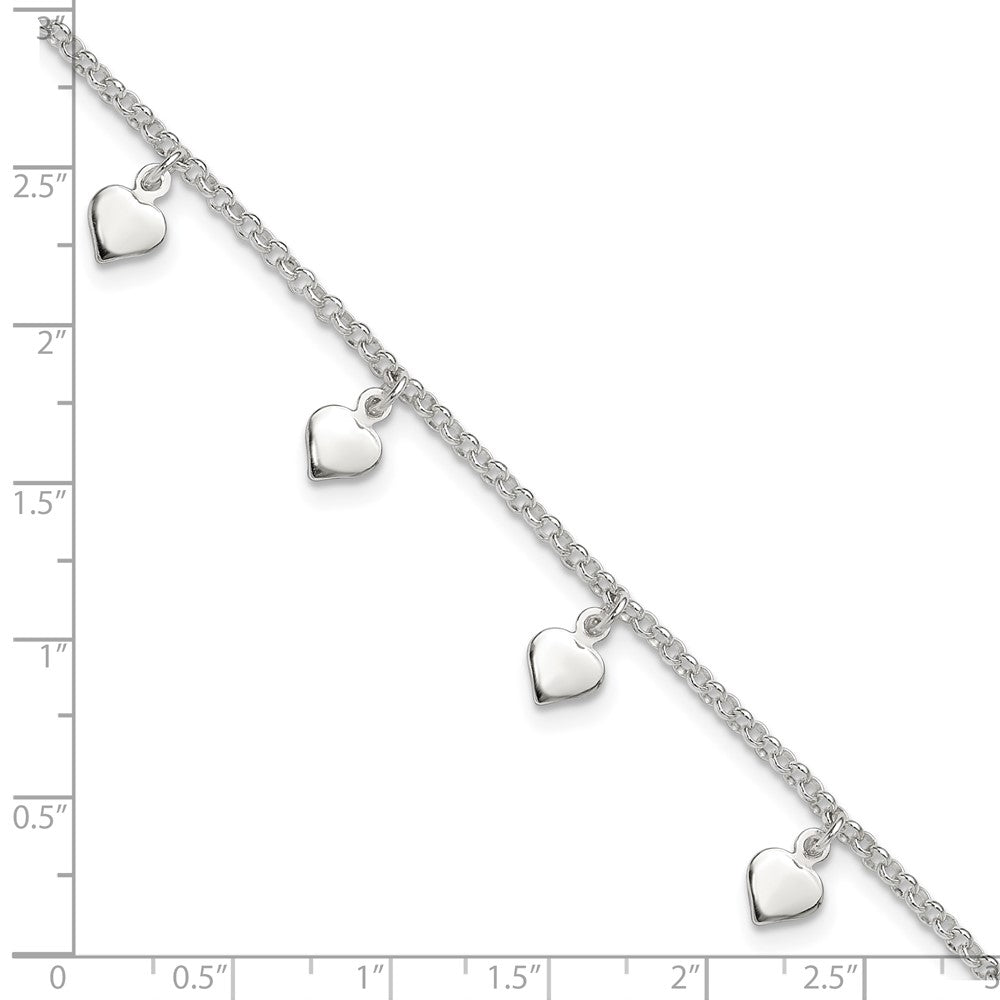 Sterling Silver Polished Hearts Anklet