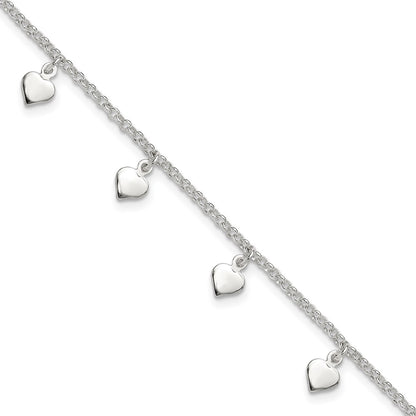 Sterling Silver Polished Hearts Anklet