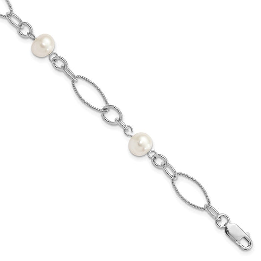 7.75 Inch Sterling Silver Rhodium Freshwater Cultured Pearl Bracelet