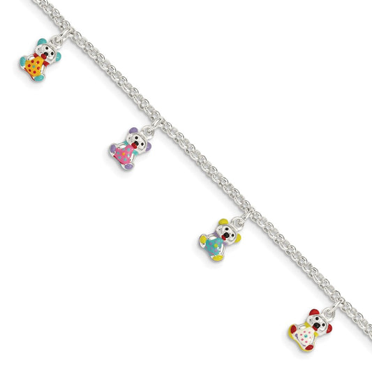 6 Inch Sterling Silver Multi-Color Enameled Bears W/ 1In Ext Children'S Bracelet