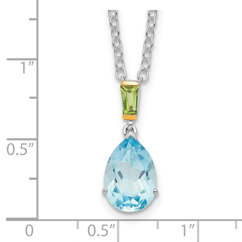 Sterling Silver Brilliant Gemstones With14K Accent Rhodium-Plated Sky Blue Topaz And Peridot 18 Inch Necklace With 2 Extender