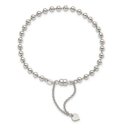 Sterling Silver Amore La Vita Rhodium-Plated Polished 4mm Beaded Dangling Heart 7.5 Inch Charm Bracelet With Magnetic Clasp