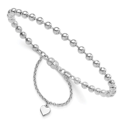 Sterling Silver Amore La Vita Rhodium-Plated Polished 4mm Beaded Dangling Heart 7.5 Inch Charm Bracelet With Magnetic Clasp