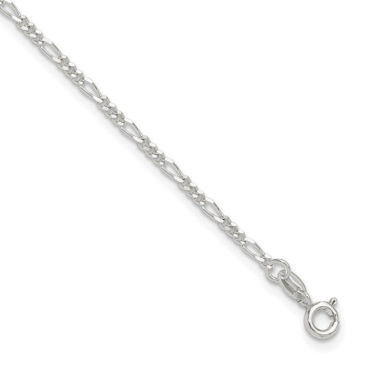 Sterling Silver Diamond Cut Polished Figaro 9In Plus 1In Ext. Anklet