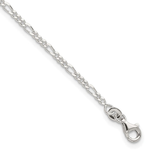 Sterling Silver D/C Polished Figaro 9In Plus 1In Ext. Anklet