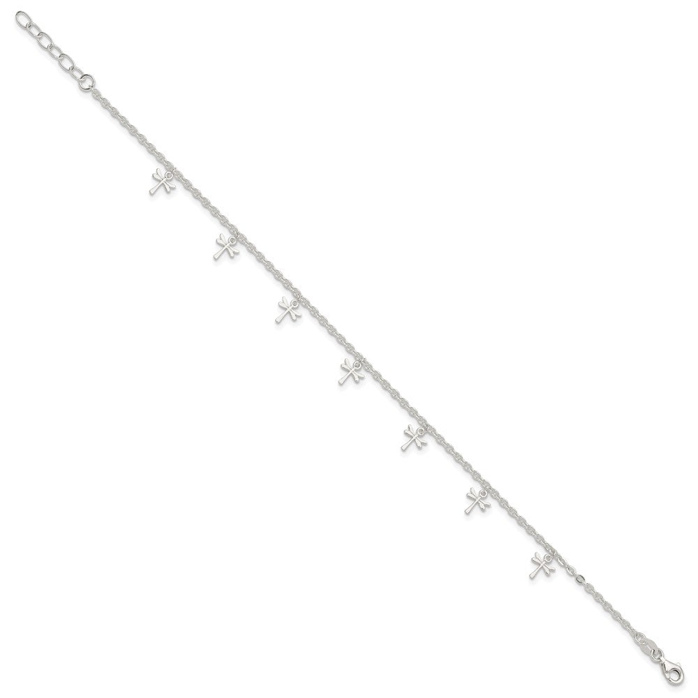Sterling Silver Polished Dragonfly 9In Plus 1In Ext. Anklet