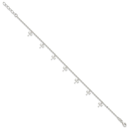 Sterling Silver Polished Dragonfly 9In Plus 1In Ext. Anklet