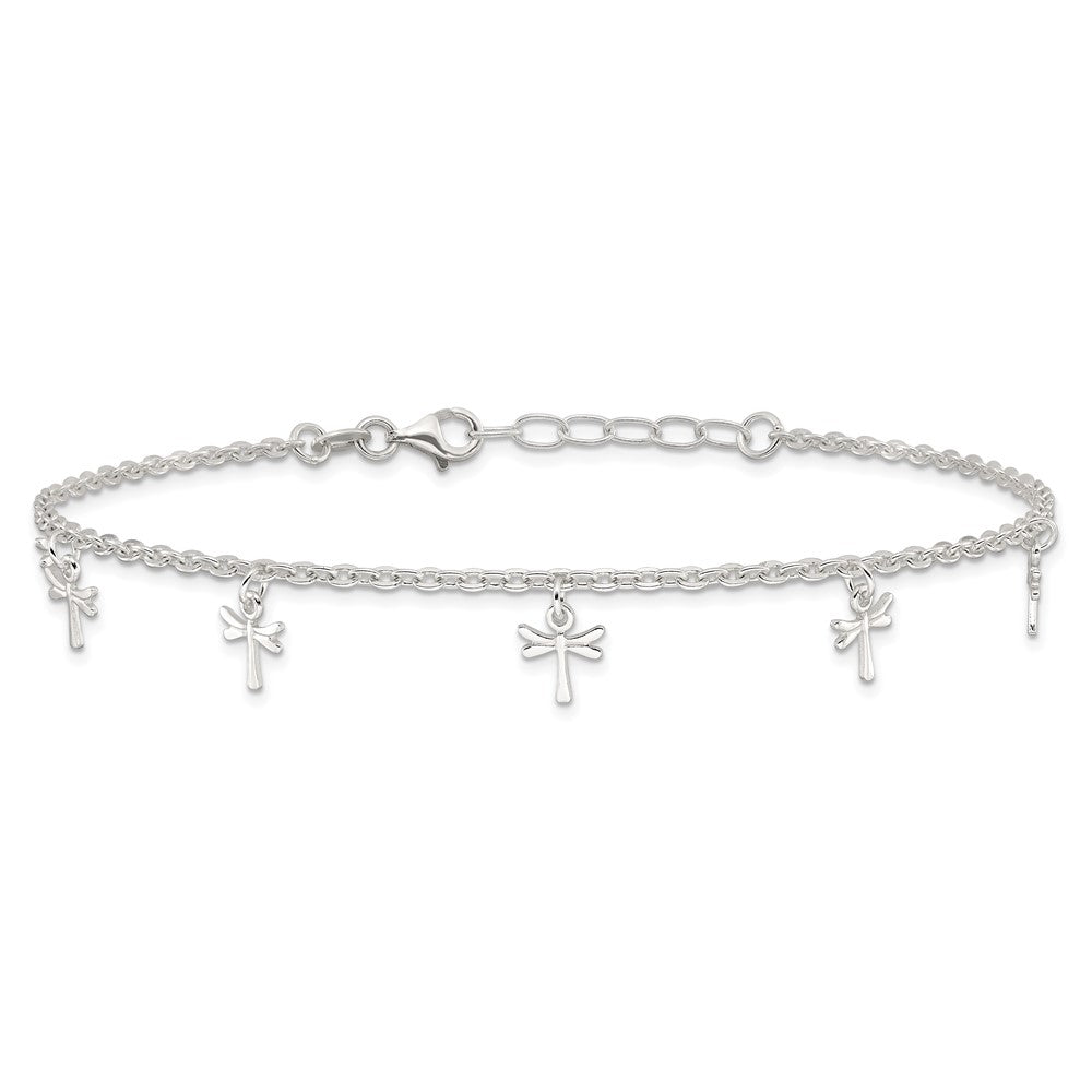Sterling Silver Polished Dragonfly 9In Plus 1In Ext. Anklet