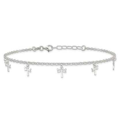 Sterling Silver Polished Dragonfly 9In Plus 1In Ext. Anklet