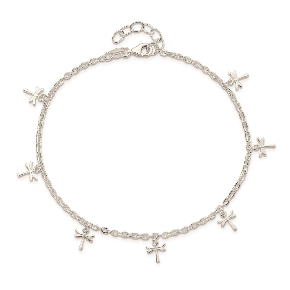 Sterling Silver Polished Dragonfly 9In Plus 1In Ext. Anklet
