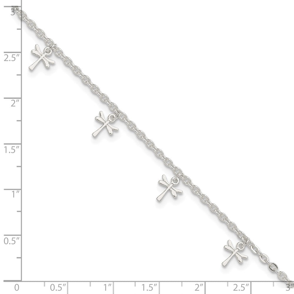 Sterling Silver Polished Dragonfly 9In Plus 1In Ext. Anklet