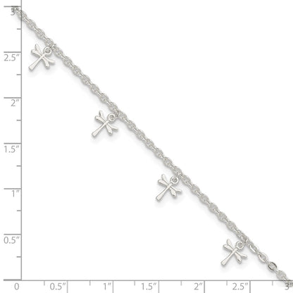 Sterling Silver Polished Dragonfly 9In Plus 1In Ext. Anklet