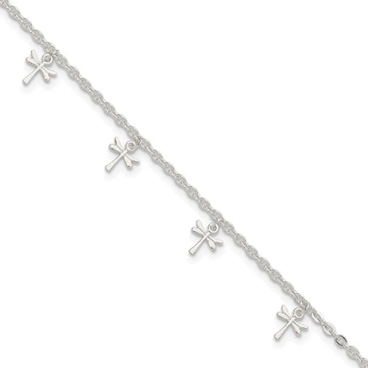 Sterling Silver Polished Dragonfly 9In Plus 1In Ext. Anklet