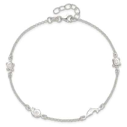 Sterling Silver Polished Animal 9In Plus 1In Ext. Anklet