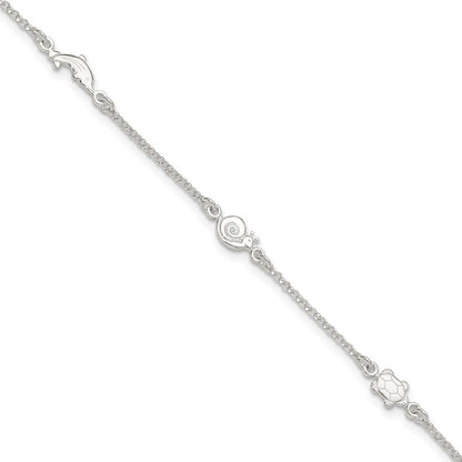 Sterling Silver Polished Animal 9In Plus 1In Ext. Anklet
