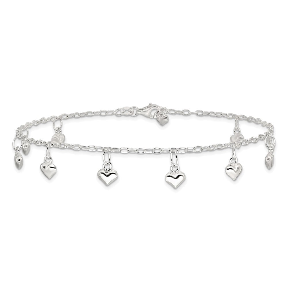 Sterling Silver Polished Puffed Heart Anklet