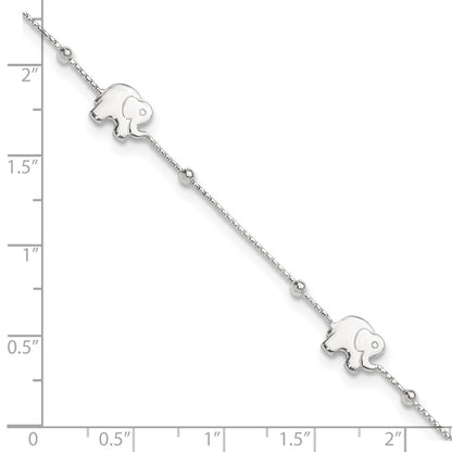 Sterling Silver Polished Elephant 9In Plus 2In Ext. Anklet