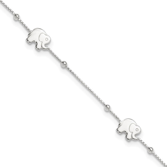 Sterling Silver Polished Elephant 9In Plus 2In Ext. Anklet