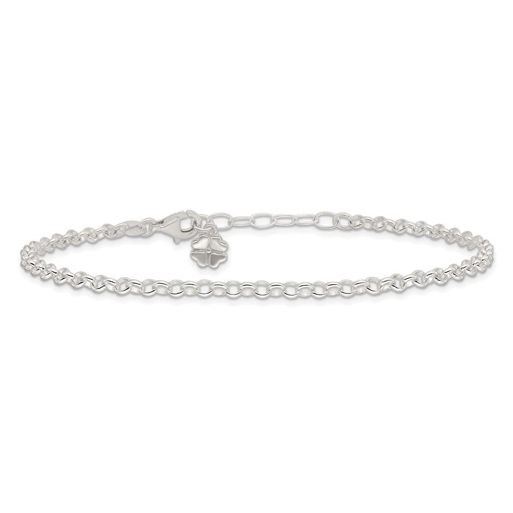Sterling Silver Polished Four Leaf Clover 9In Plus 1In Ext. Anklet