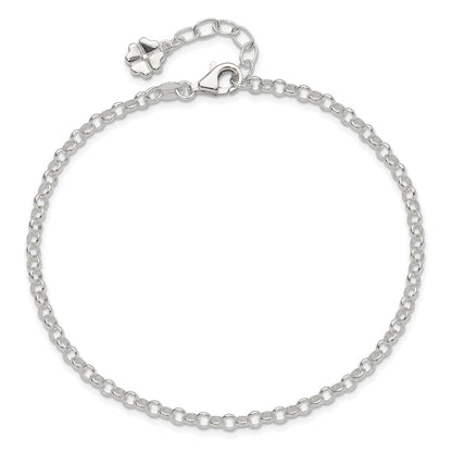 Sterling Silver Polished Four Leaf Clover 9In Plus 1In Ext. Anklet