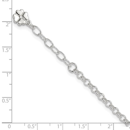 Sterling Silver Polished Four Leaf Clover 9In Plus 1In Ext. Anklet