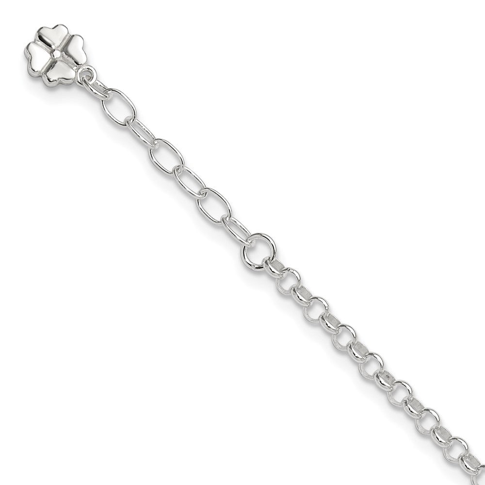 Sterling Silver Polished Four Leaf Clover 9In Plus 1In Ext. Anklet