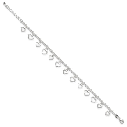 Sterling Silver 8 In Plus 1In Ext Polished Heart Anklet