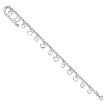 Sterling Silver 8 In Plus 1In Ext Polished Heart Anklet