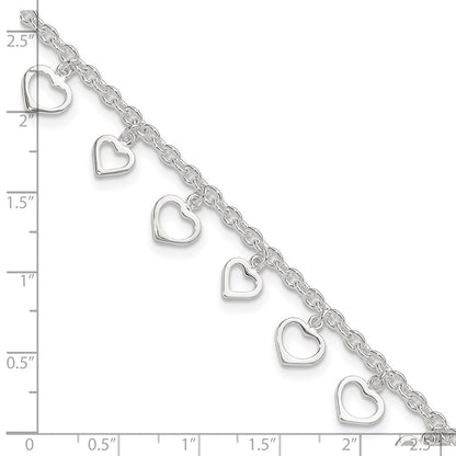 Sterling Silver 8 In Plus 1In Ext Polished Heart Anklet