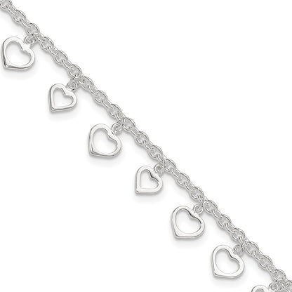 Sterling Silver 8 In Plus 1In Ext Polished Heart Anklet