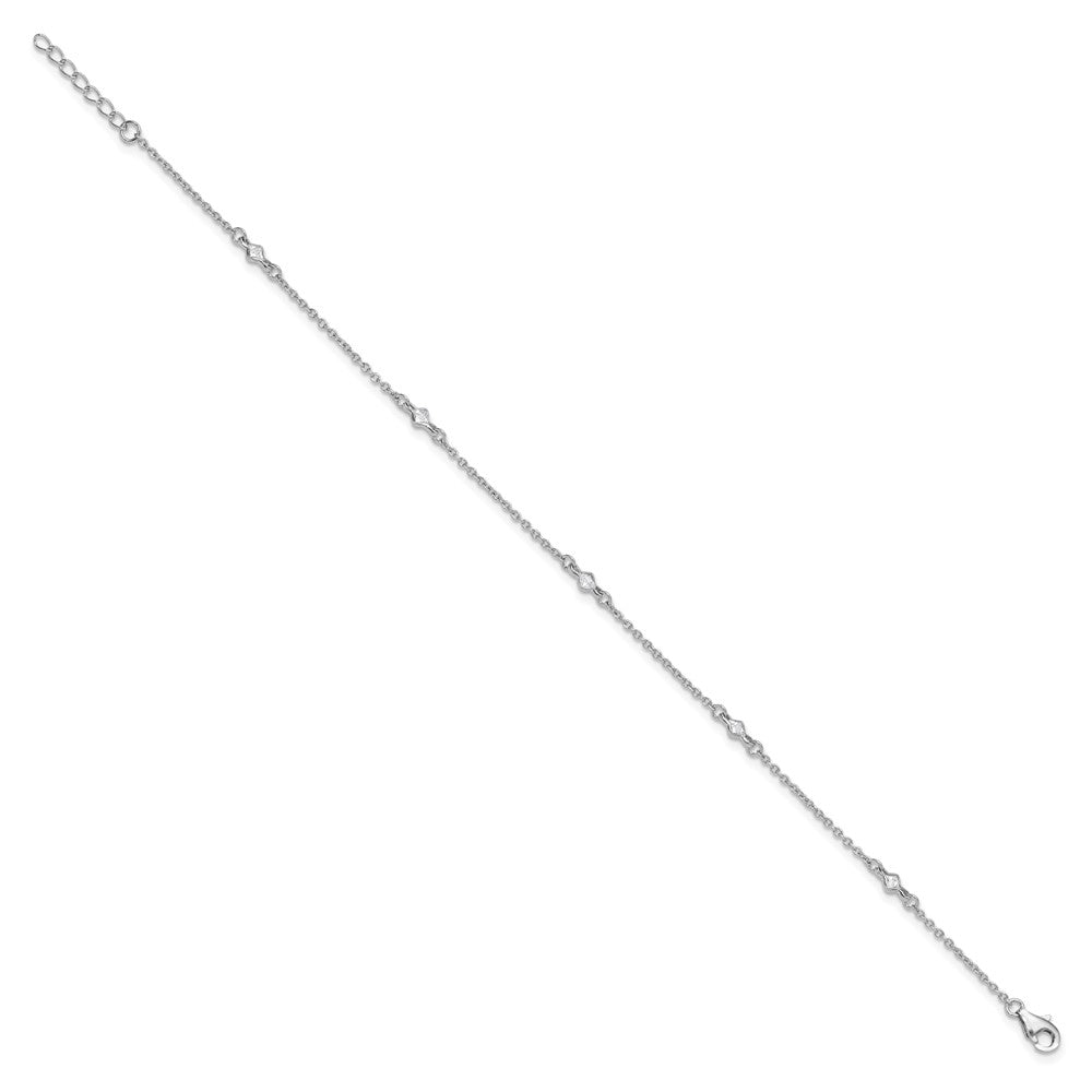 Sterling Silver Rhodium-Plated 9In Plus 1In Ext. 5 Station Cz Anklet