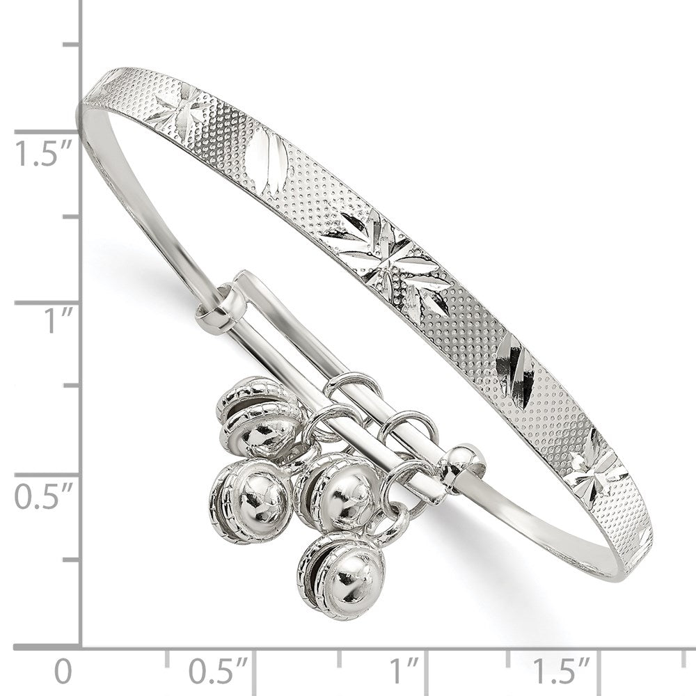 6 Inch Sterling Silver D/C & Textured Bells Adjustable Children'S Bangle Bracelet