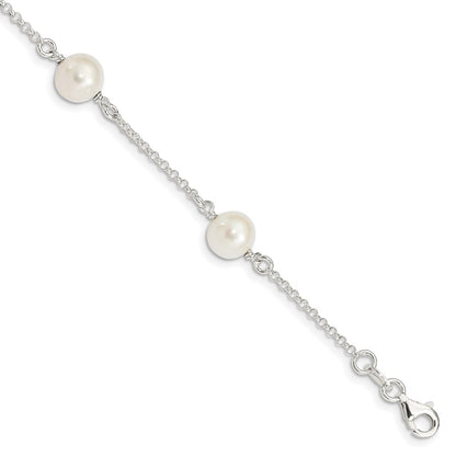 7.25 Inch Sterling Silver Fw Cultured Pearl Bracelet