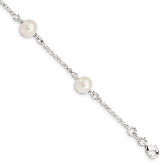7.25 Inch Sterling Silver Fw Cultured Pearl Bracelet