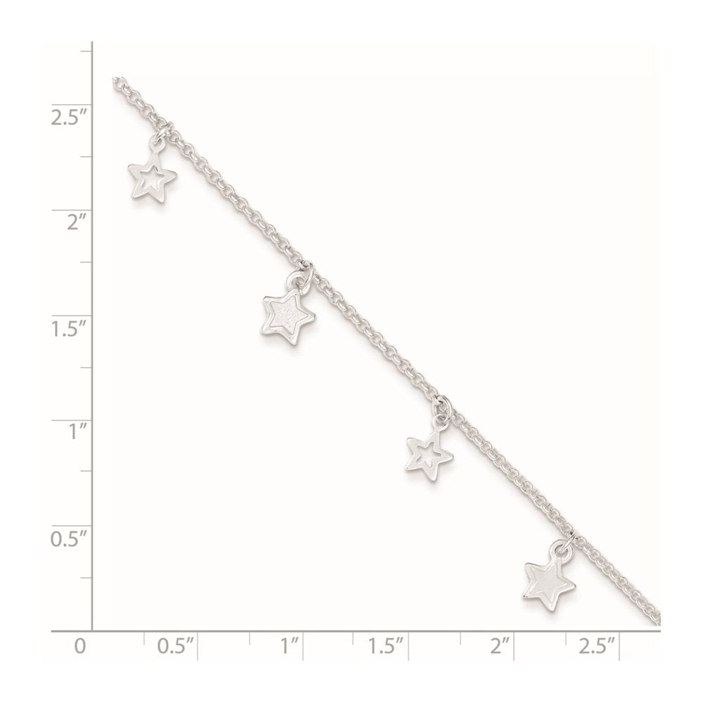 Sterling Silver Polished And Textured Star 9In Plus 1In Ext. Anklet