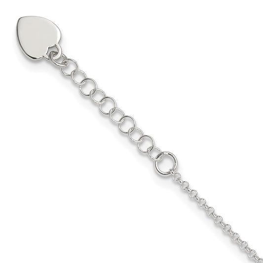Sterling Silver Polished Heart 9In Plus 1In Ext. Anklet